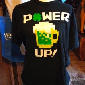 Power Up Beer Mug St Patrick's Day Shamrock Tshirt size XL